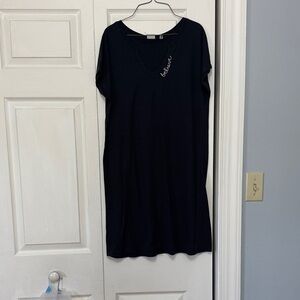 Black V-Neck Shift Dress with Subtle Embroidery